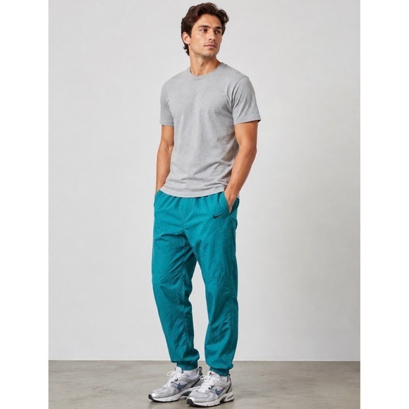 Nike Other - Nike Vintage Teal Green Nylon Track Pants Mens Large Windbreaker Swoosh Logo
